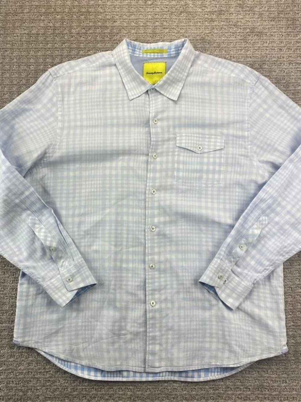 Tommy Bahama Shirt Men XLX White Blue Green Plaid Button Up Modern Fit